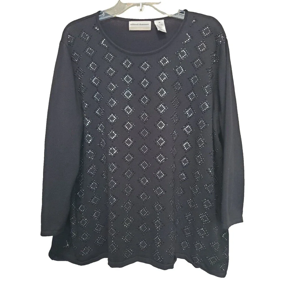 Alfred Dunner Woman Black Cotton Blend Embellished Pullover Sweater Size 2X - Picture 1 of 5